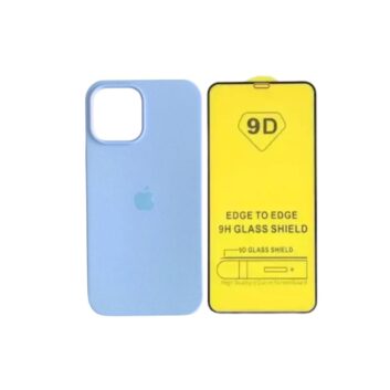 Funda Silicone Case IPhone 12 Celeste + Vidrio Templado 9D