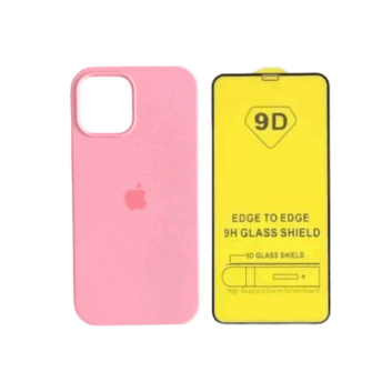 Funda Silicone Case IPhone 12 Rosa + Vidrio Tempaldo 9D