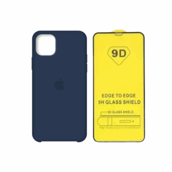 Funda Silicone Case IPhone 11 Azul + Vidrio 9D