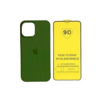 Funda Silicone Case IPhone 12 Verde + Vidrio Templado 9D