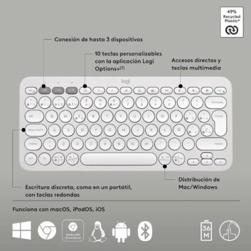 Teclado Inalámbrico Logitech Plebbe 2 K380 Blanco - Imagen 3